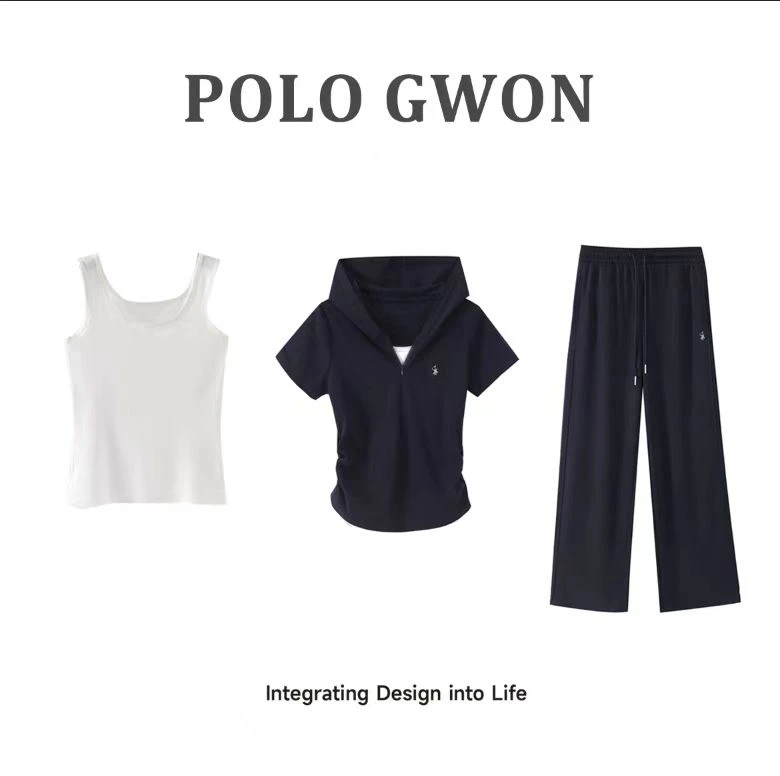 【焦点夏日】夏季新款POLO GWON收腰款运动拉链连帽三件套套装39160