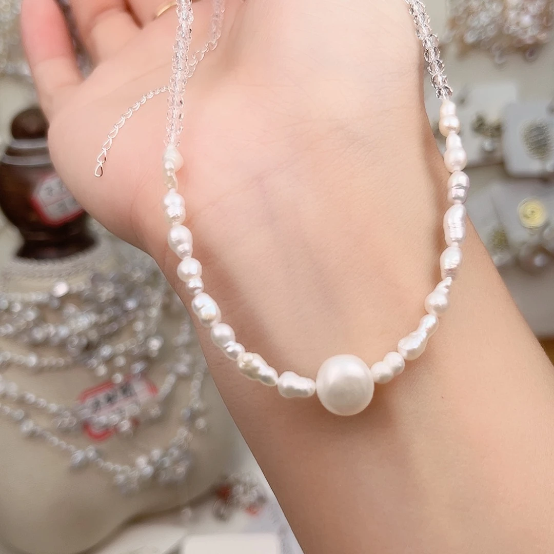 淡水珍珠银S925镶嵌颈饰