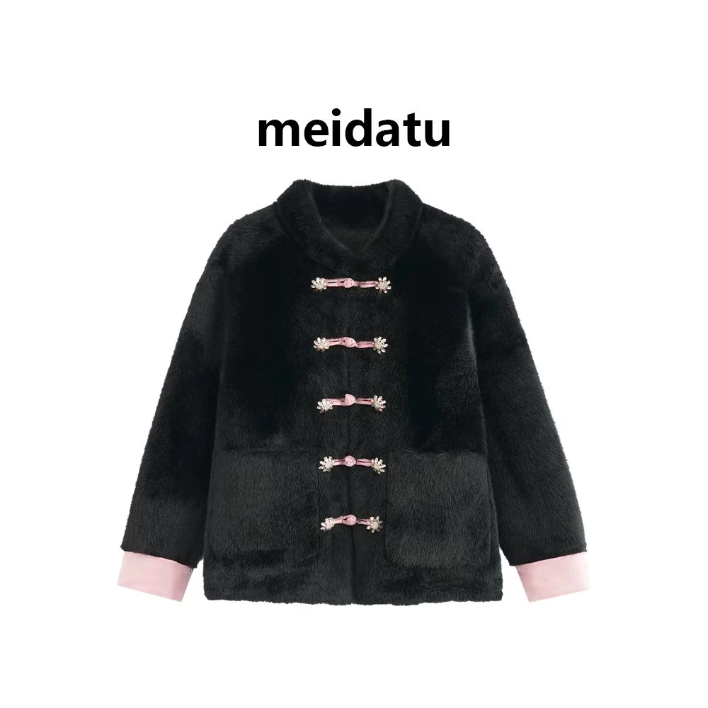 美哒兔（暖意绒绒）新中式盘扣毛茸茸外套CD222