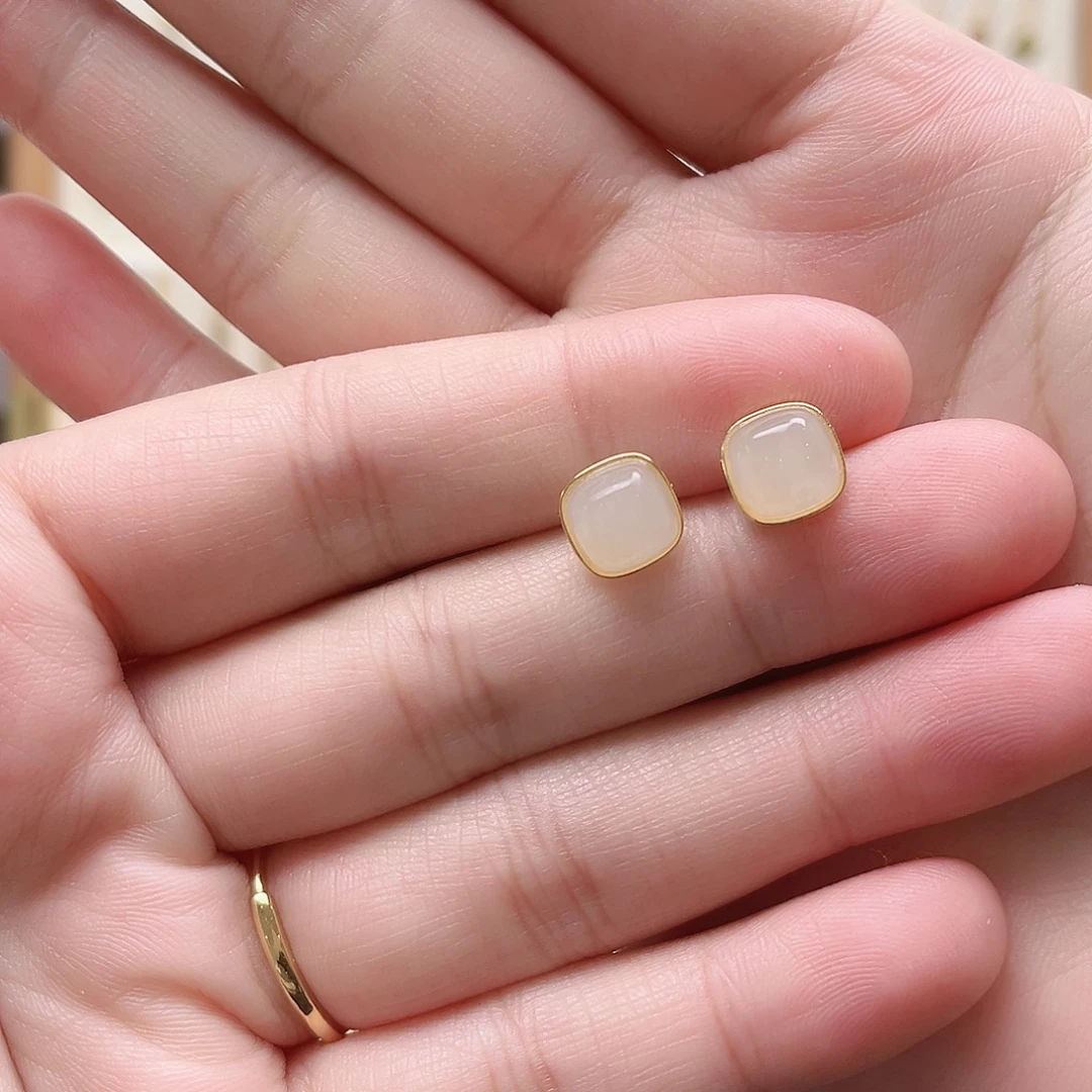 *****和田玉银S925镶嵌耳饰