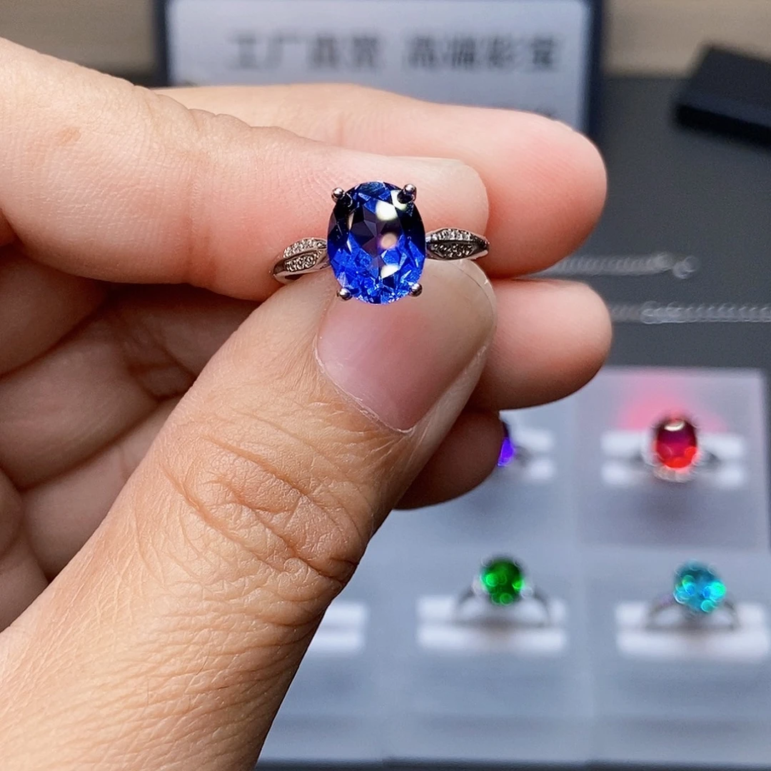 蓝宝石戒指银S925镶嵌