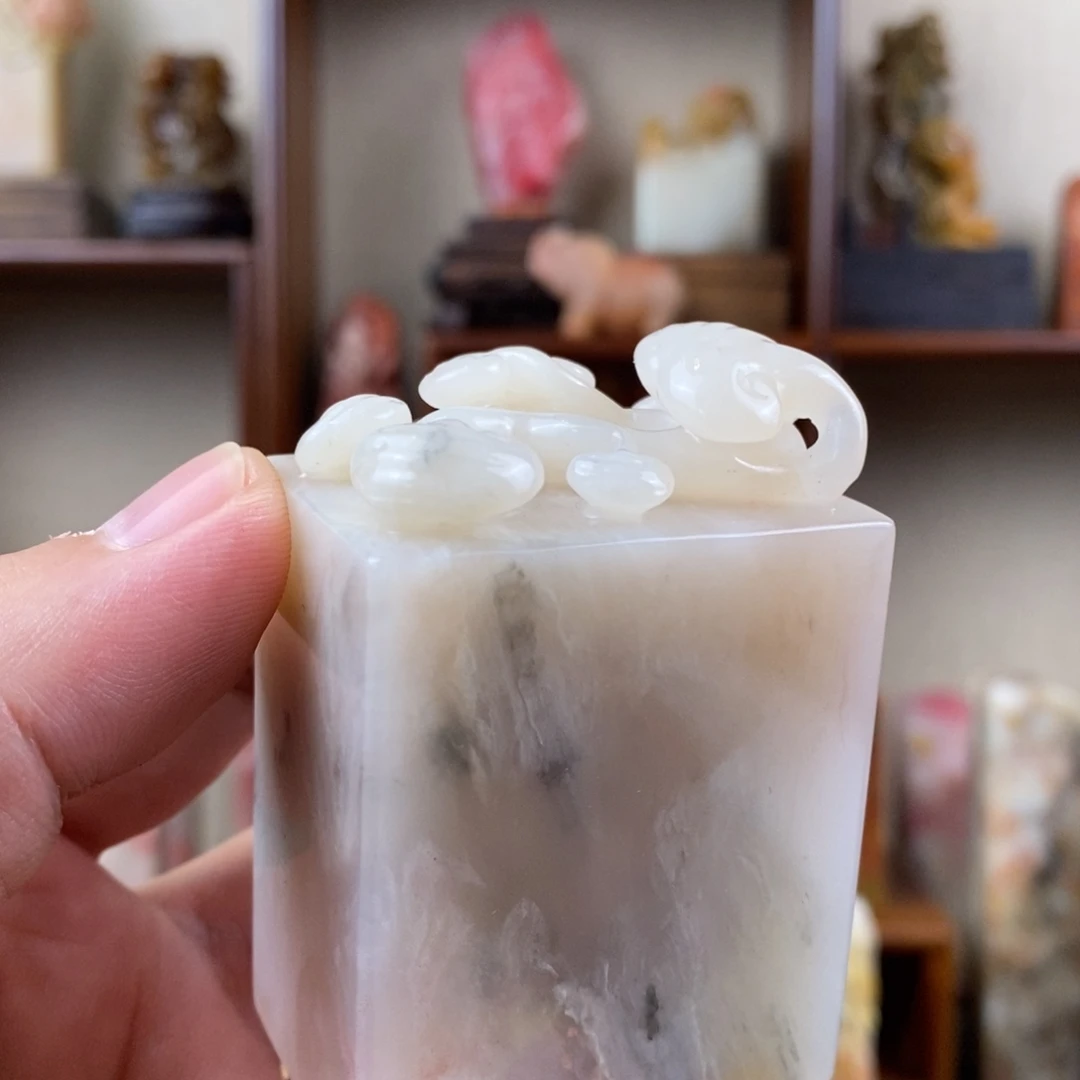 巴林石印石巴林石手工雕灵芝如意钮章