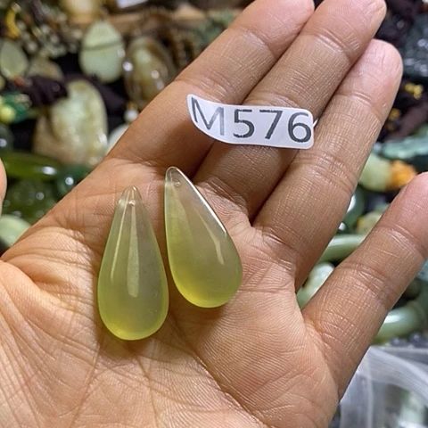 岫玉银S925镶嵌耳环一对576