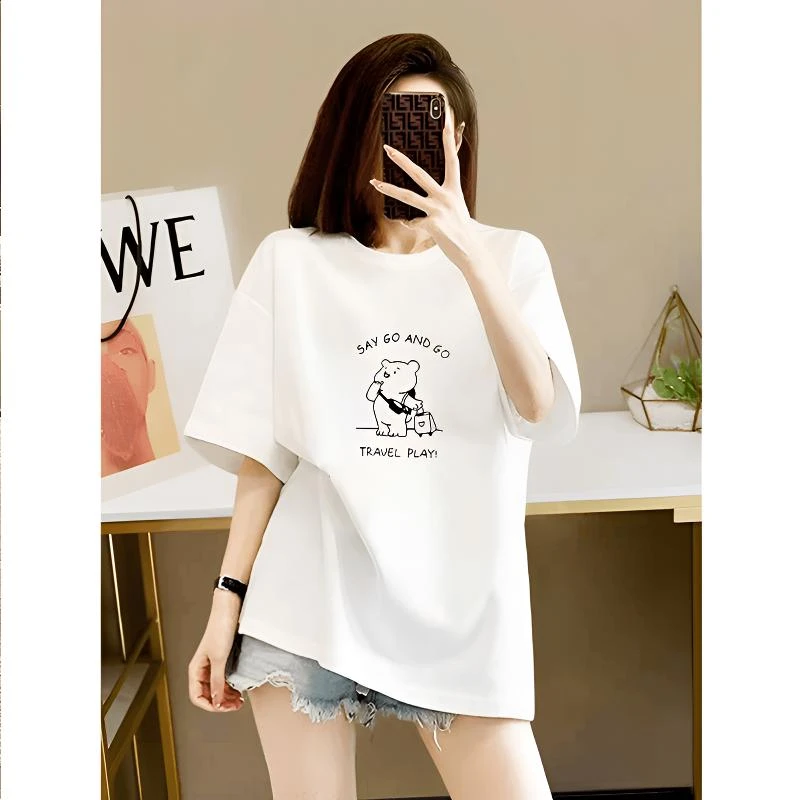 2025爆款小众重磅纯棉新款时尚短袖t恤中长春夏ins休闲上衣女