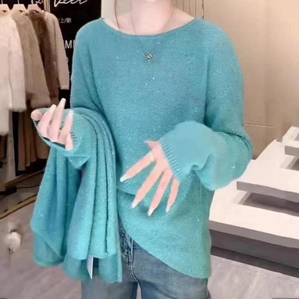 【现货】韩系新款慵懒风时尚马海毛长毛针织衫宽松休闲长袖高级感女