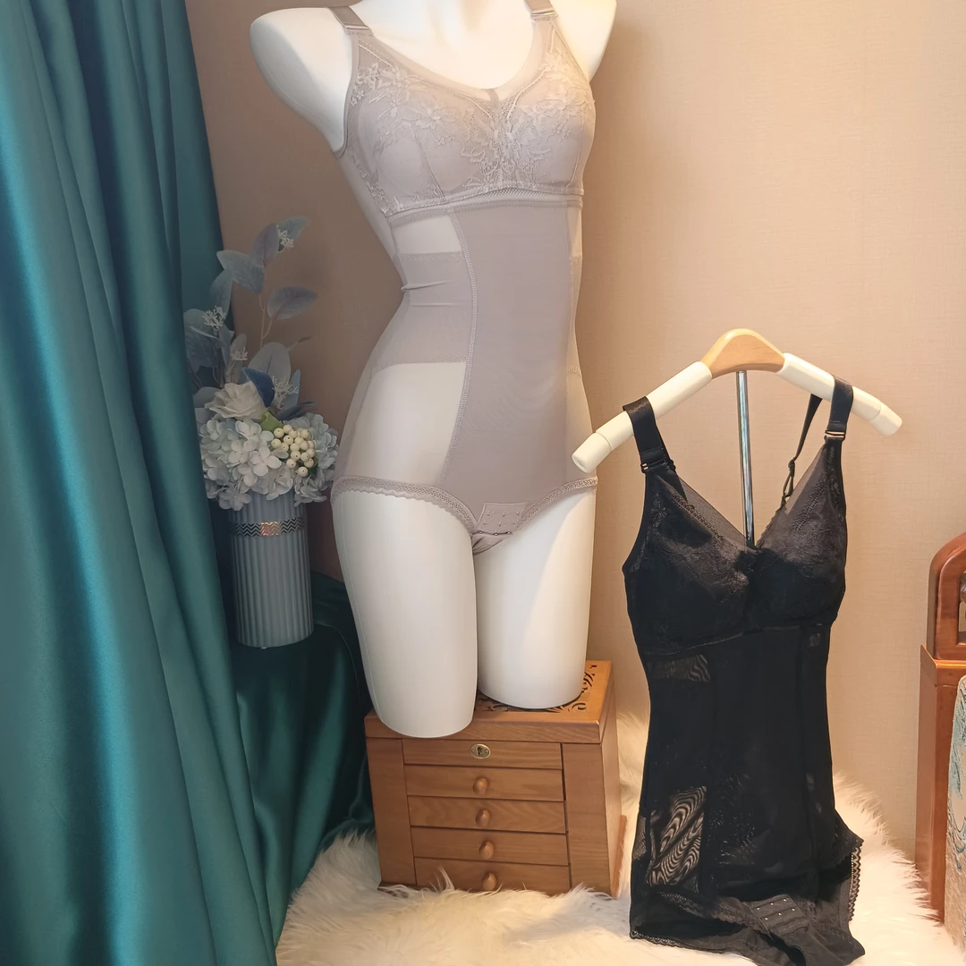 薄款加强压塑身衣收腹无钢圈托胸侧收副乳可拆卸吊带连体塑身衣