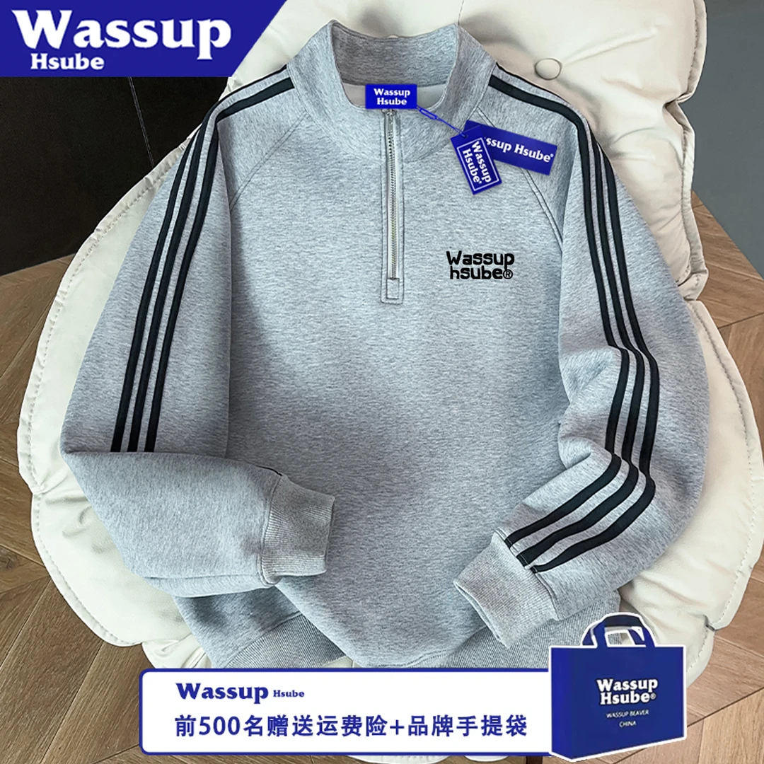 WASSUP HSUBE百搭宽松秋冬简约字母潮流美式长袖印花情侣时尚上衣