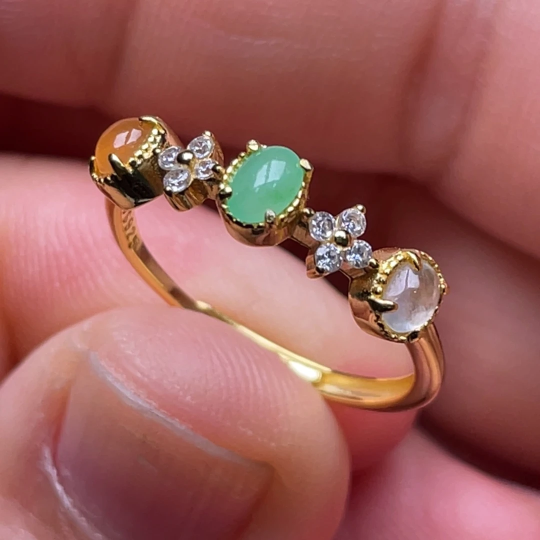 翡翠戒指银S925镶嵌纯天然缅甸翡翠