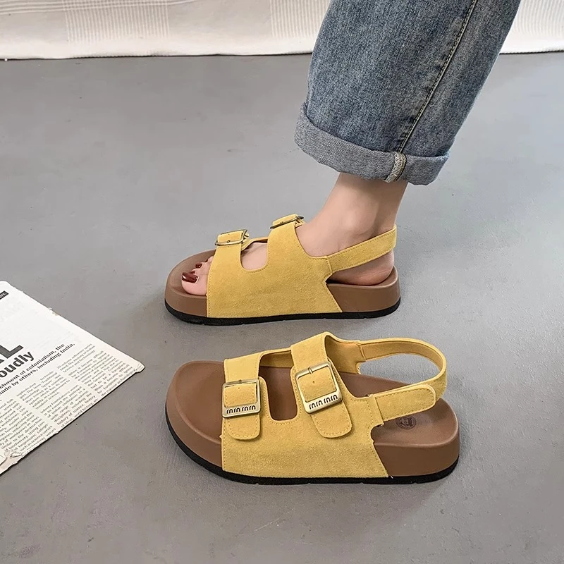 【万象撤柜】勃肯运动凉鞋女2025夏季新款厚底仙女风休闲罗马沙滩鞋