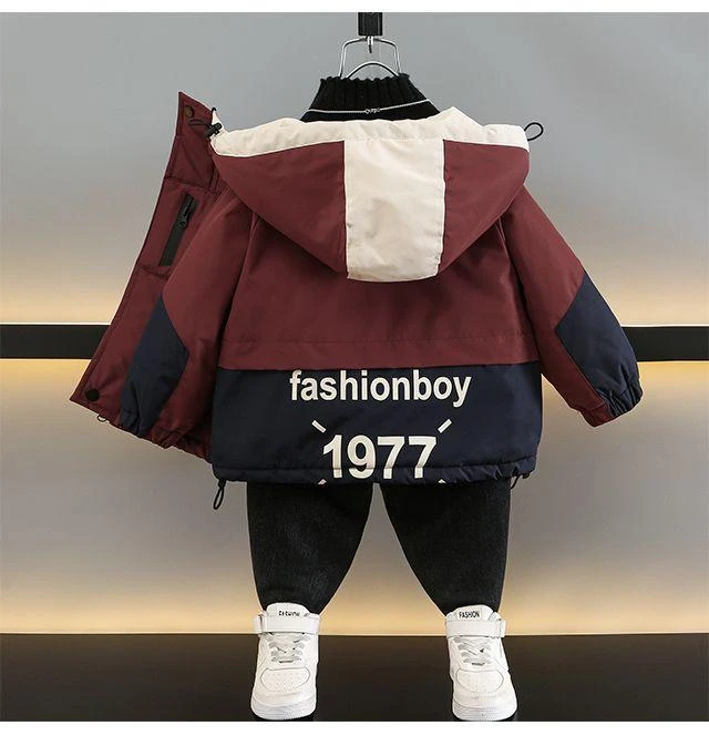 冬季男童棉服加绒加厚派克服儿童冬季加厚棉服时髦洋气冬款