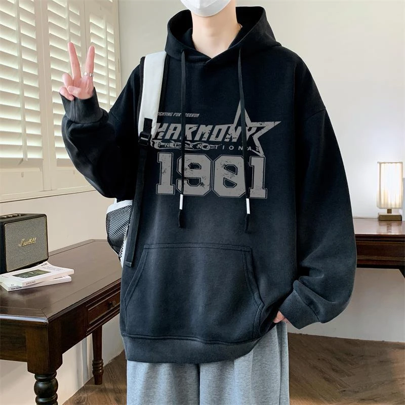 春秋季连帽卫衣男孩13初高中学生潮流15岁青少年外套大童休闲上衣