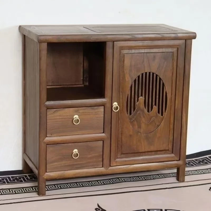 新中式老榆木茶水柜自动烧水壶泡茶一整套小户型水壶一体式茶水柜