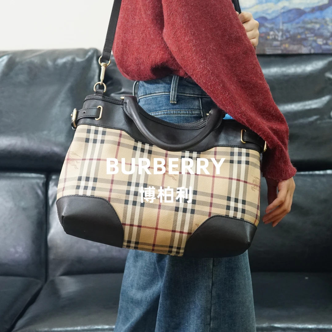 95新 BURBERRY/博柏利 巴宝莉/格纹拼皮单肩包/WJ01803041/3041