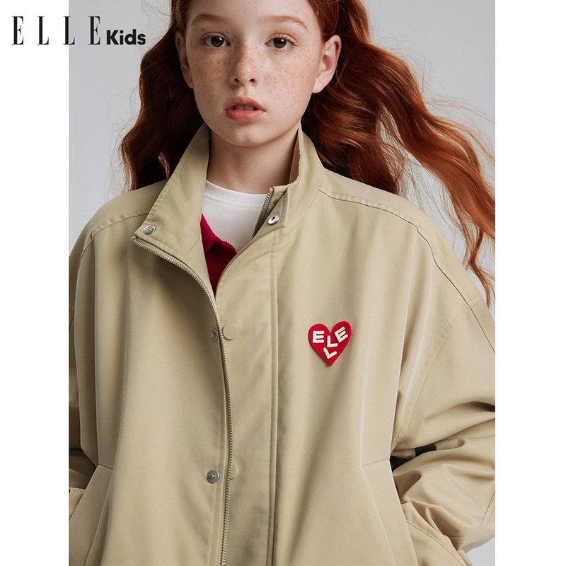 ELLE KIDS春秋季童装户外旅游时尚百搭爱心绣花男女童夹克外套Q3