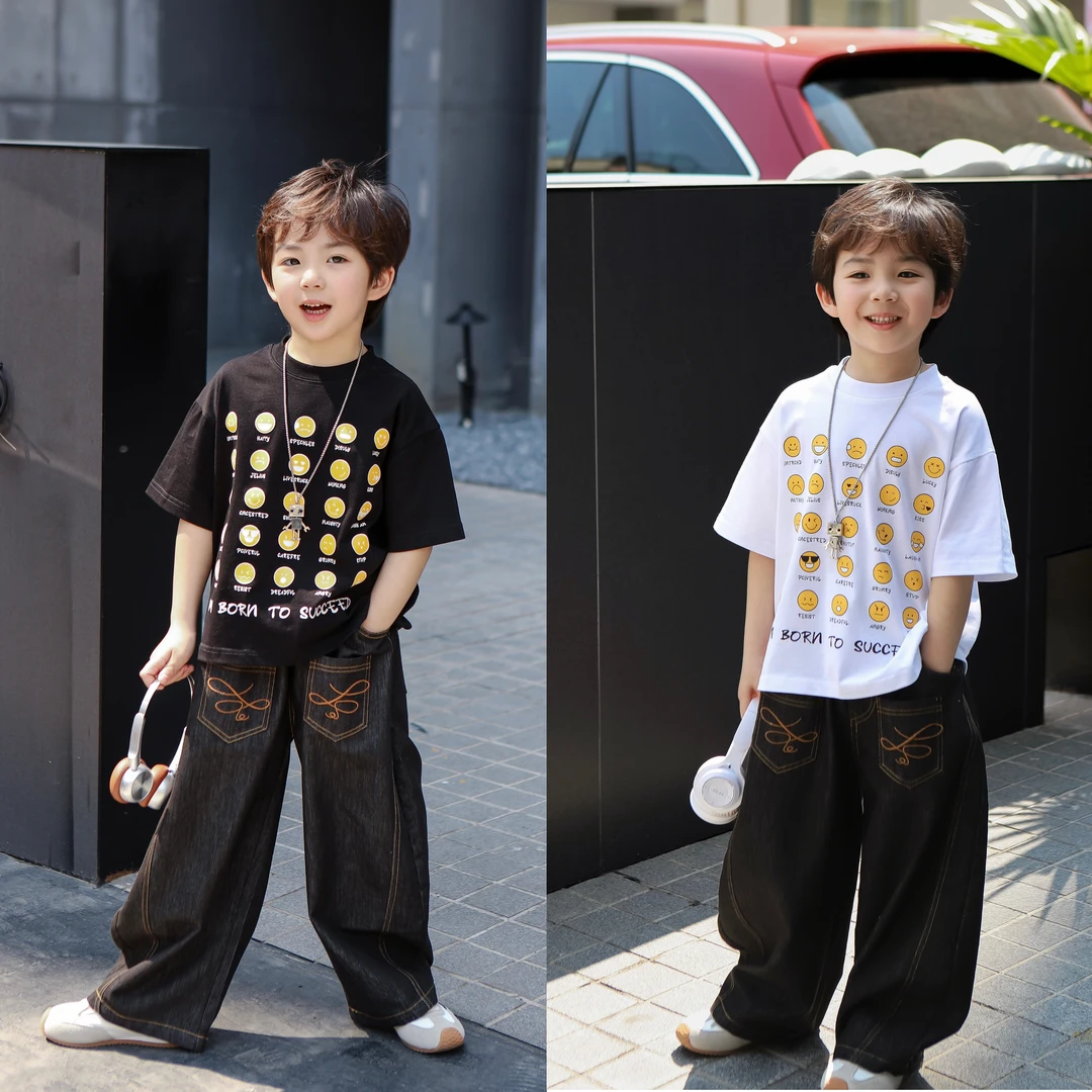 【现货】伟伟同款【愿你快乐如初】2025夏季新款印花笑脸短袖WW0614