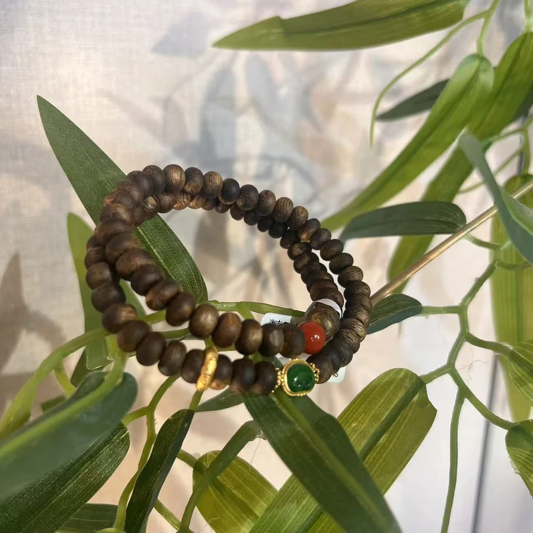 沉香【央博精选】沉香手串DIY沉香虫漏双圈
