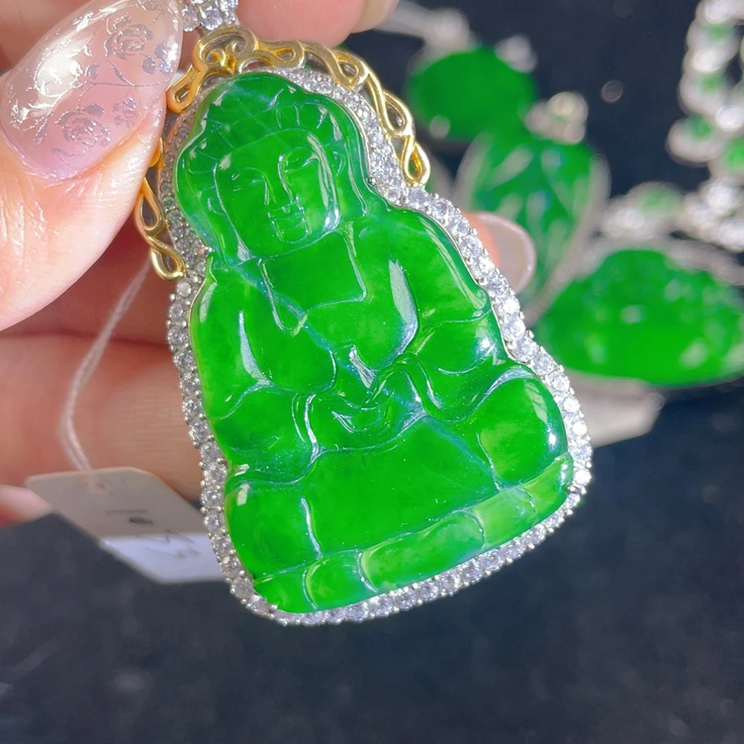 翡翠吊坠(不含链)银S925镶嵌事***！
