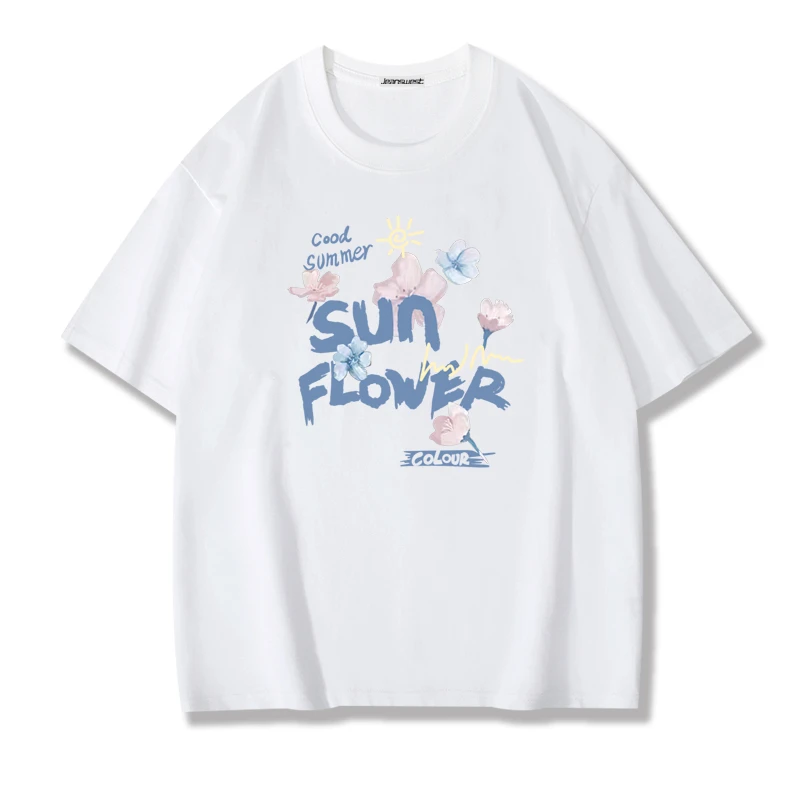 280真维斯重磅纯棉短袖T恤男女同款圆领宽松半袖潮流印花