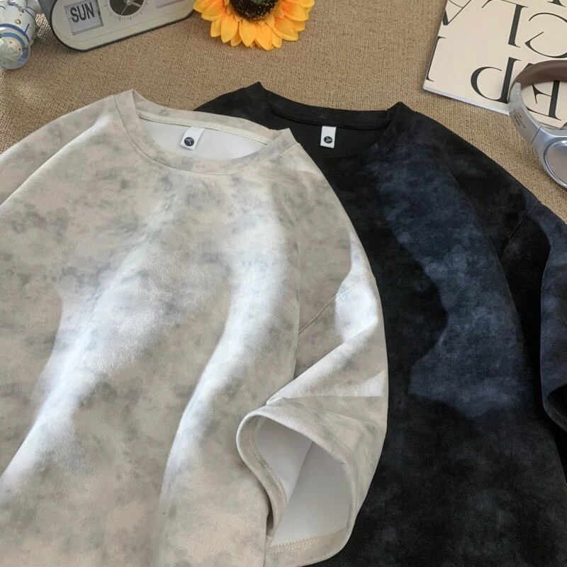 美式复古雪花扎染印花短袖T恤情侣装夏天简约休闲ins嘻哈百搭潮牌