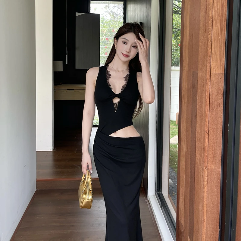 运补6-8V领露腰显瘦包臀纯欲连衣裙气质性感蕾丝辣妹镂空修身长裙