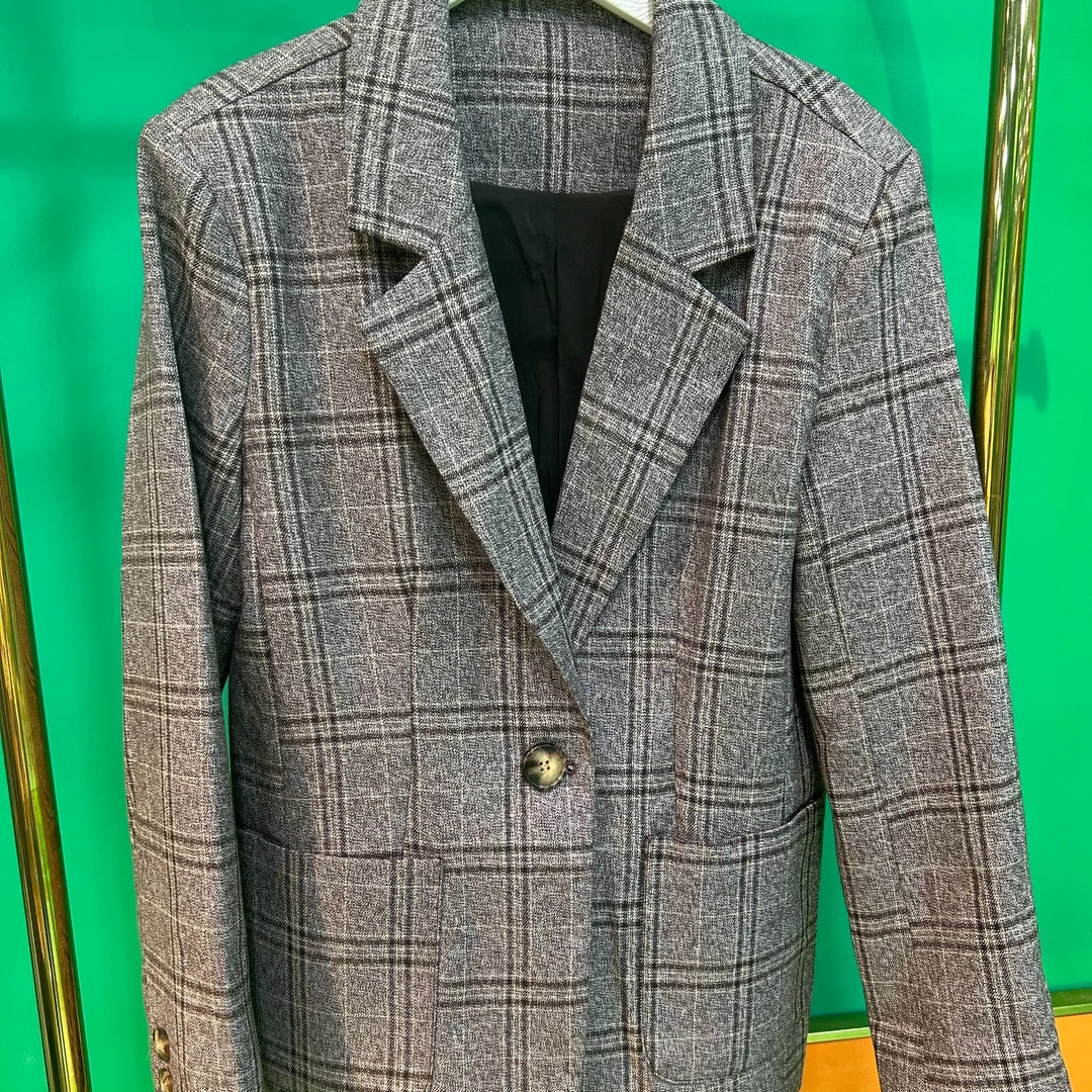 英伦风宽松时尚气质格子西装外套