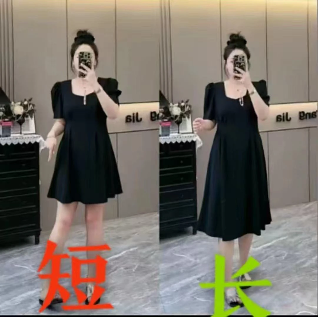 小两口范显瘦气质夏季赫本风小黑裙6254