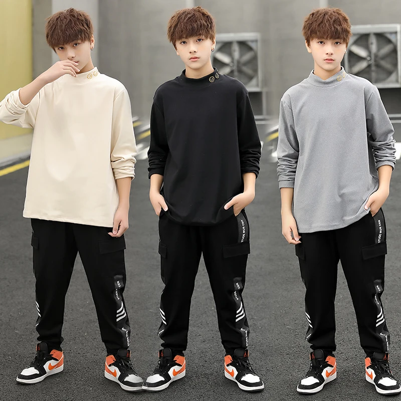 14周岁及以上胖童装男童加肥加大德绒半高领打底衫秋冬中大童孩子