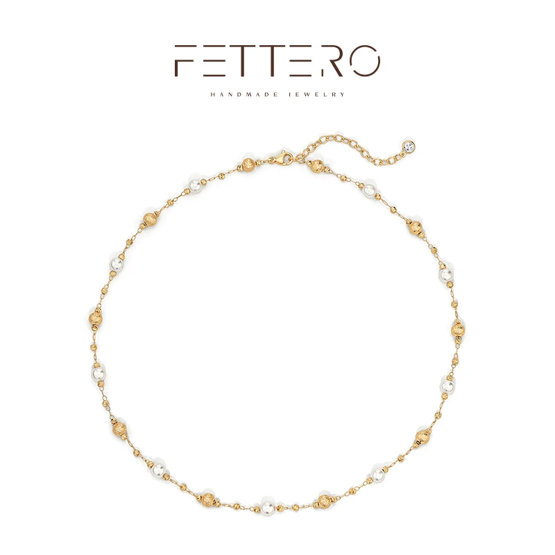 fettero 铜合金项链 【金色5.0拉丝球批花珠颈链】气质小众轻奢时尚