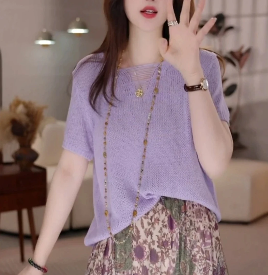 2025夏新新款慵懒风休闲气质打底针织衫女小众个性百搭设计感上衣