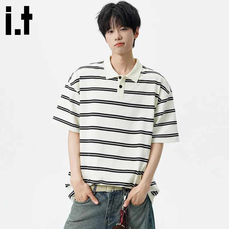 i.t:CHOCOOLATE美式条纹短袖polo领男士2025新款夏季潮牌t恤上衣
