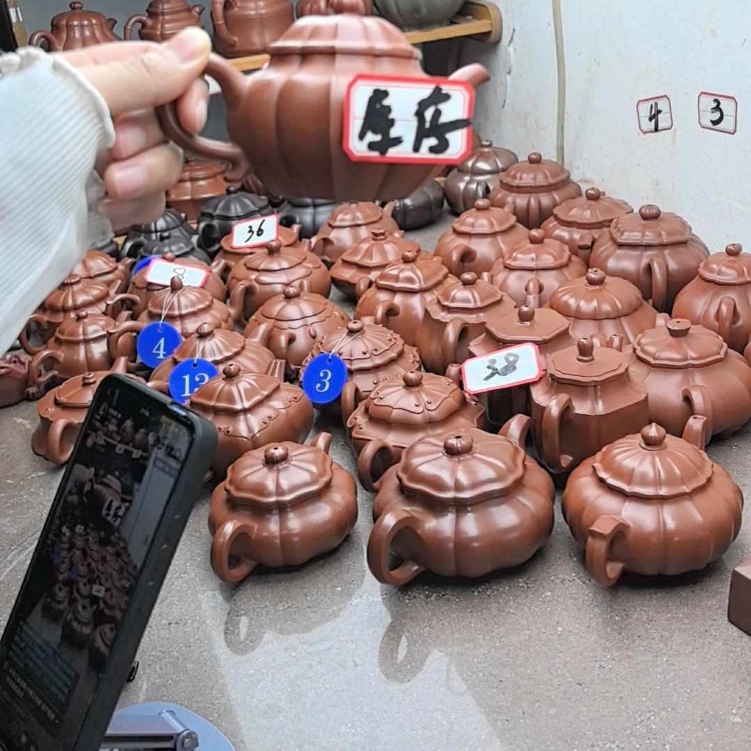 紫砂茶壶朱泥筋纹莲子190cc