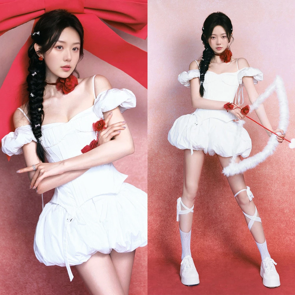 Miss Judy【现货】吴宣仪同款时尚设计露肩绑带衬衫花苞短裤套装夏