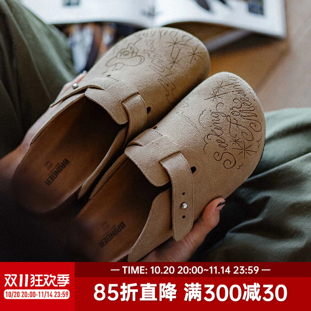 马登插画版穆勒鞋室外软木休闲包头凉拖鞋外穿钓鱼懒人厚底鞋秋女