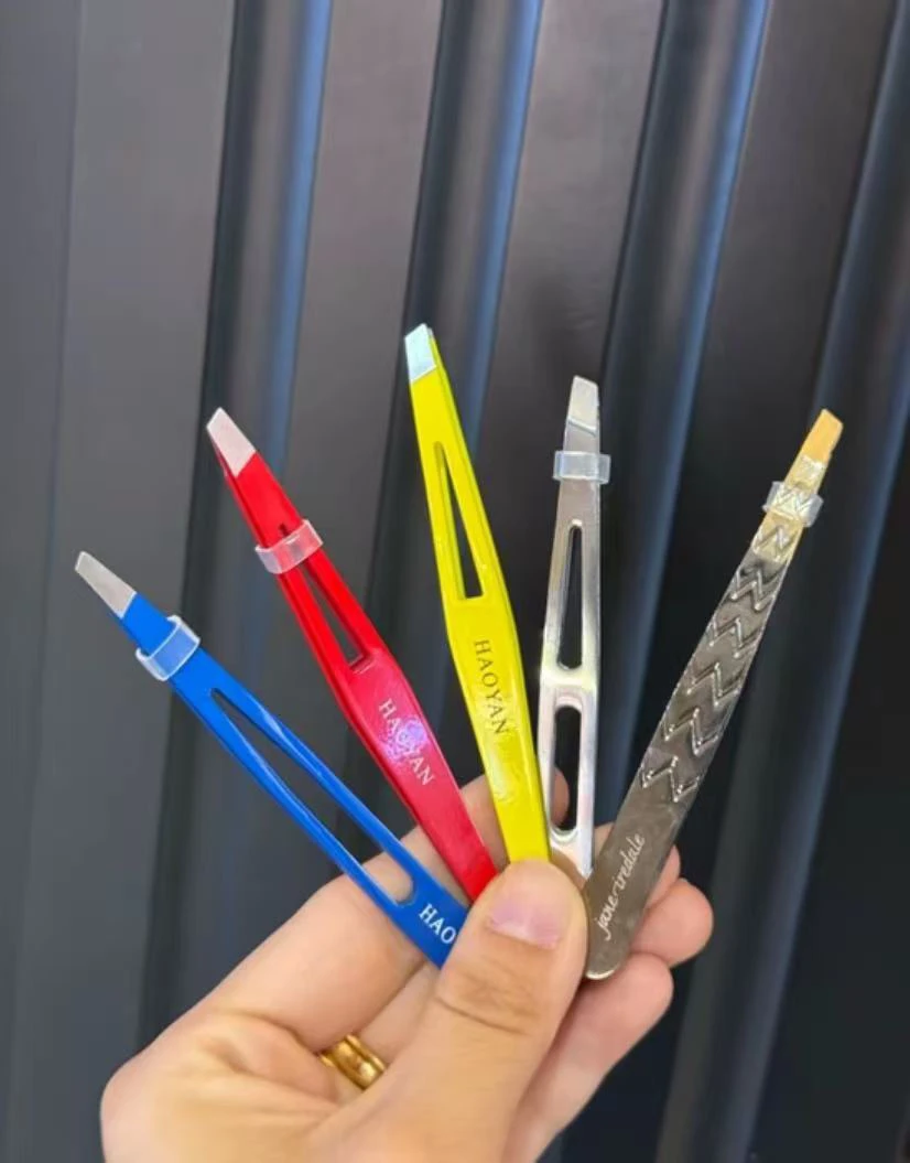 不锈钢斜口便携手工尖头平口修眉夹小镊子彩色拔毛拔胡子鼻毛神器