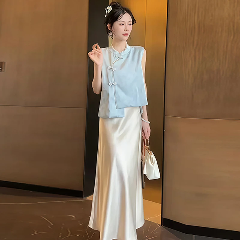 新中式国风气质无袖衬衫女士2025年夏季新款时尚提花百搭宽松上衣