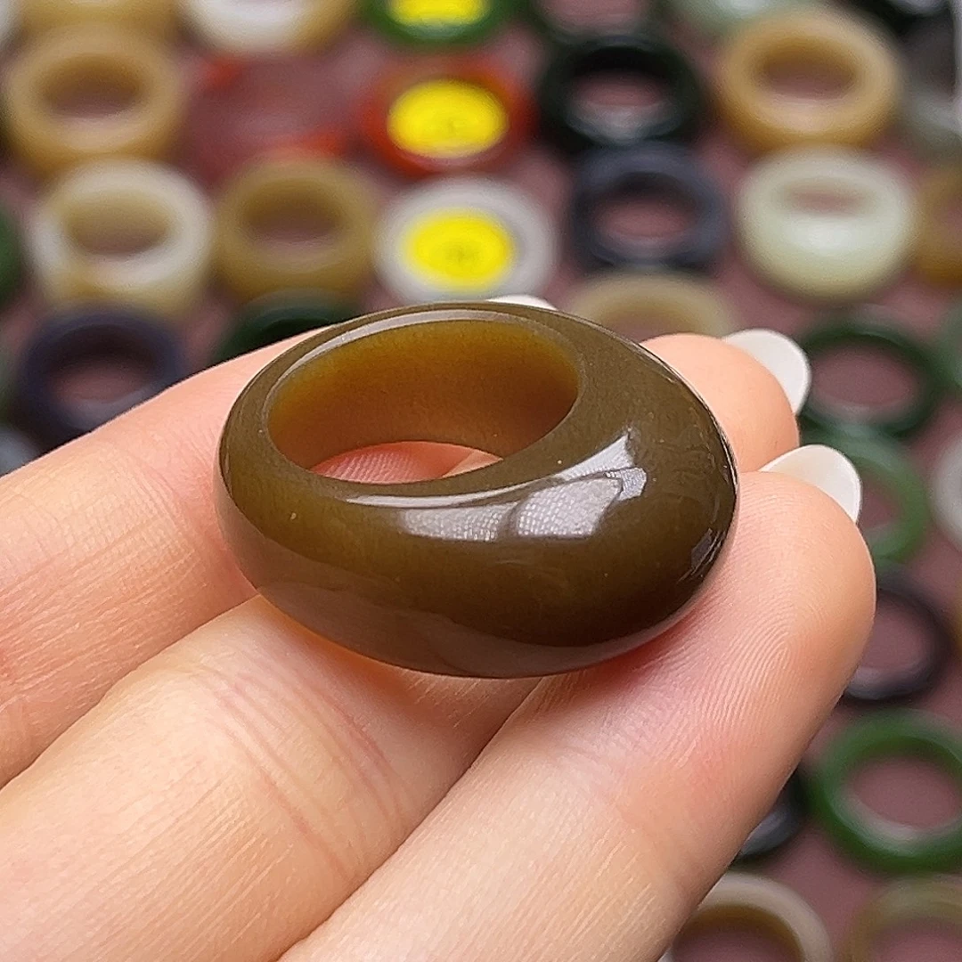 和田玉未镶嵌戒指17.3老红糖