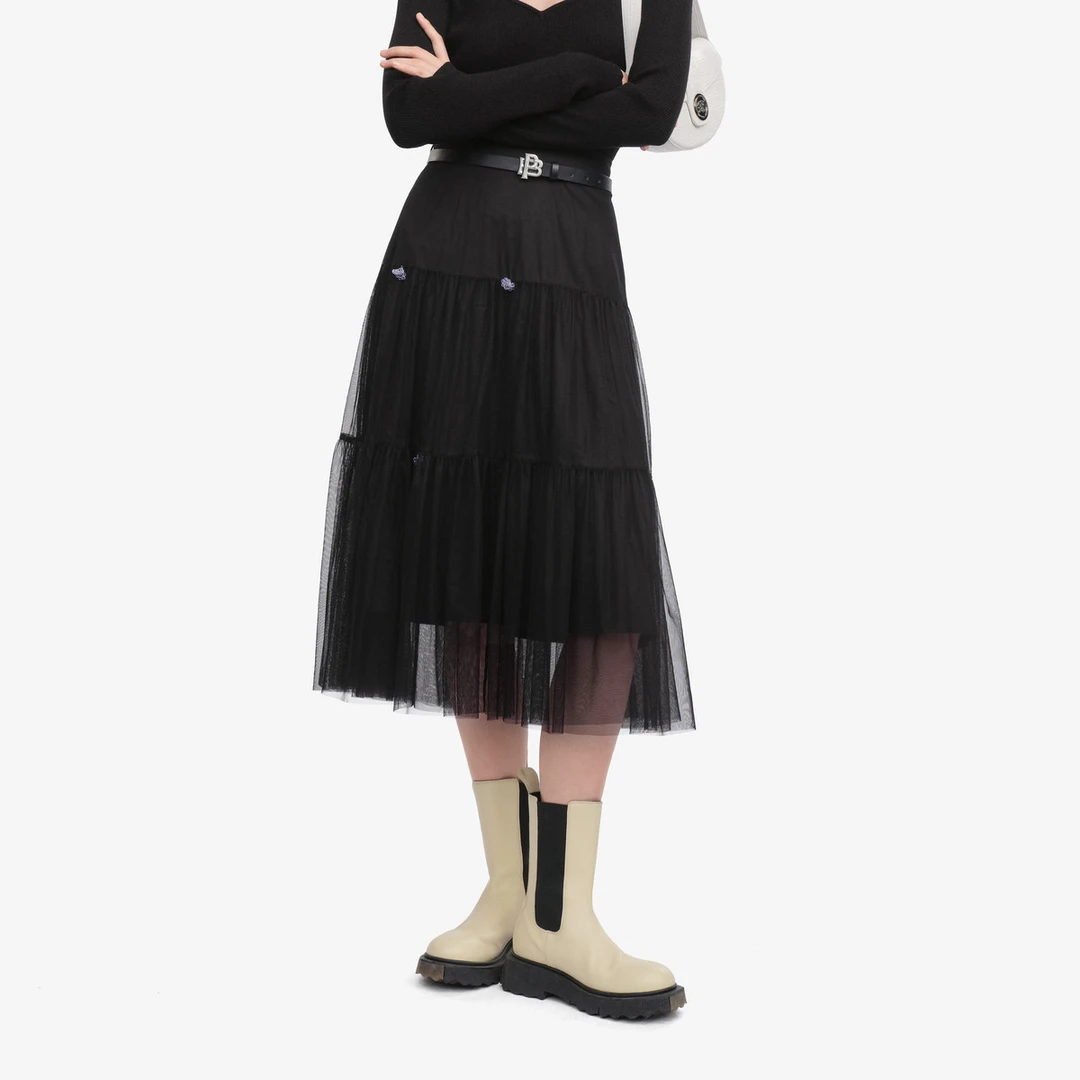 L271时髦钉花网纱长裙