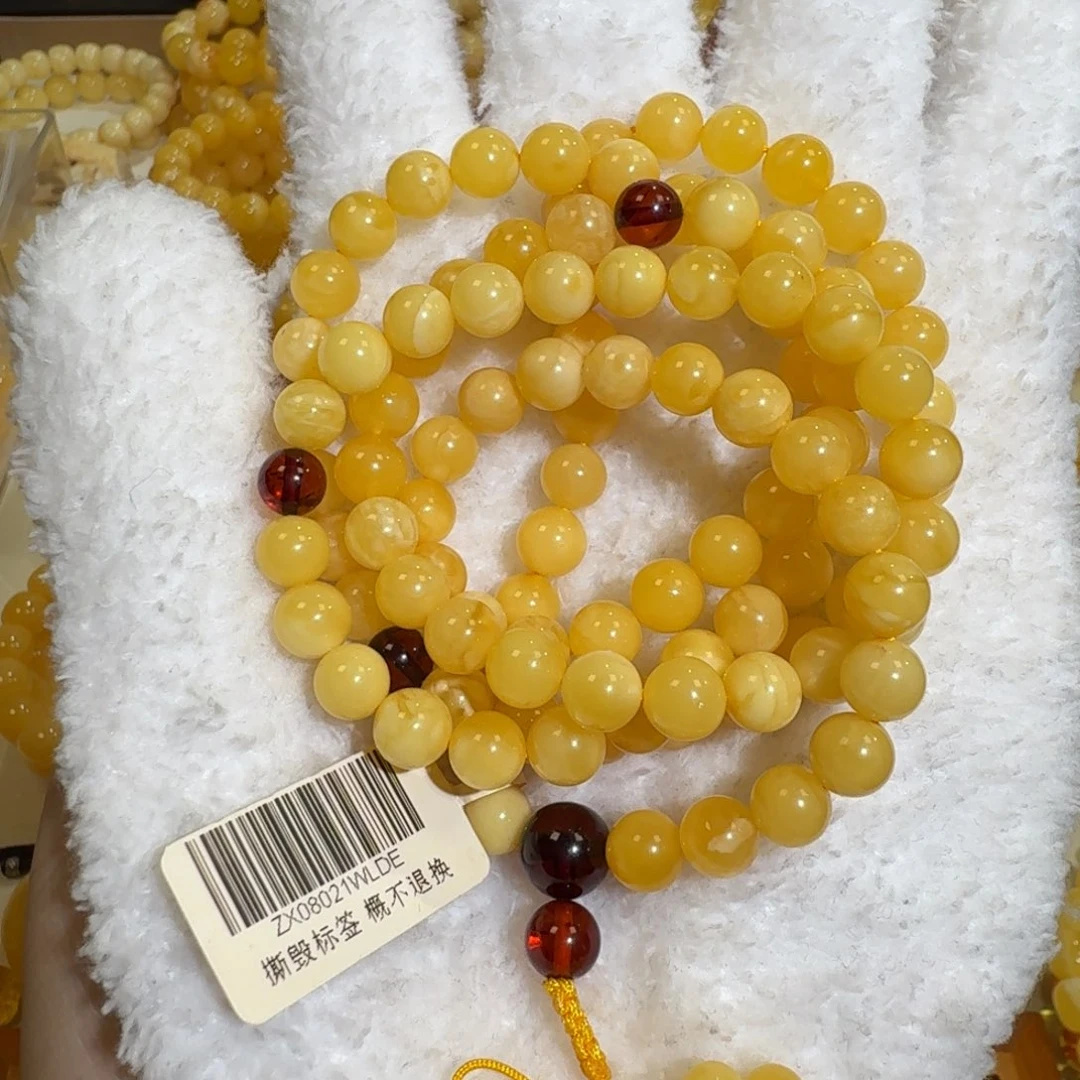 琥珀未镶嵌珠宝奇石7m+白花蜡108佛珠