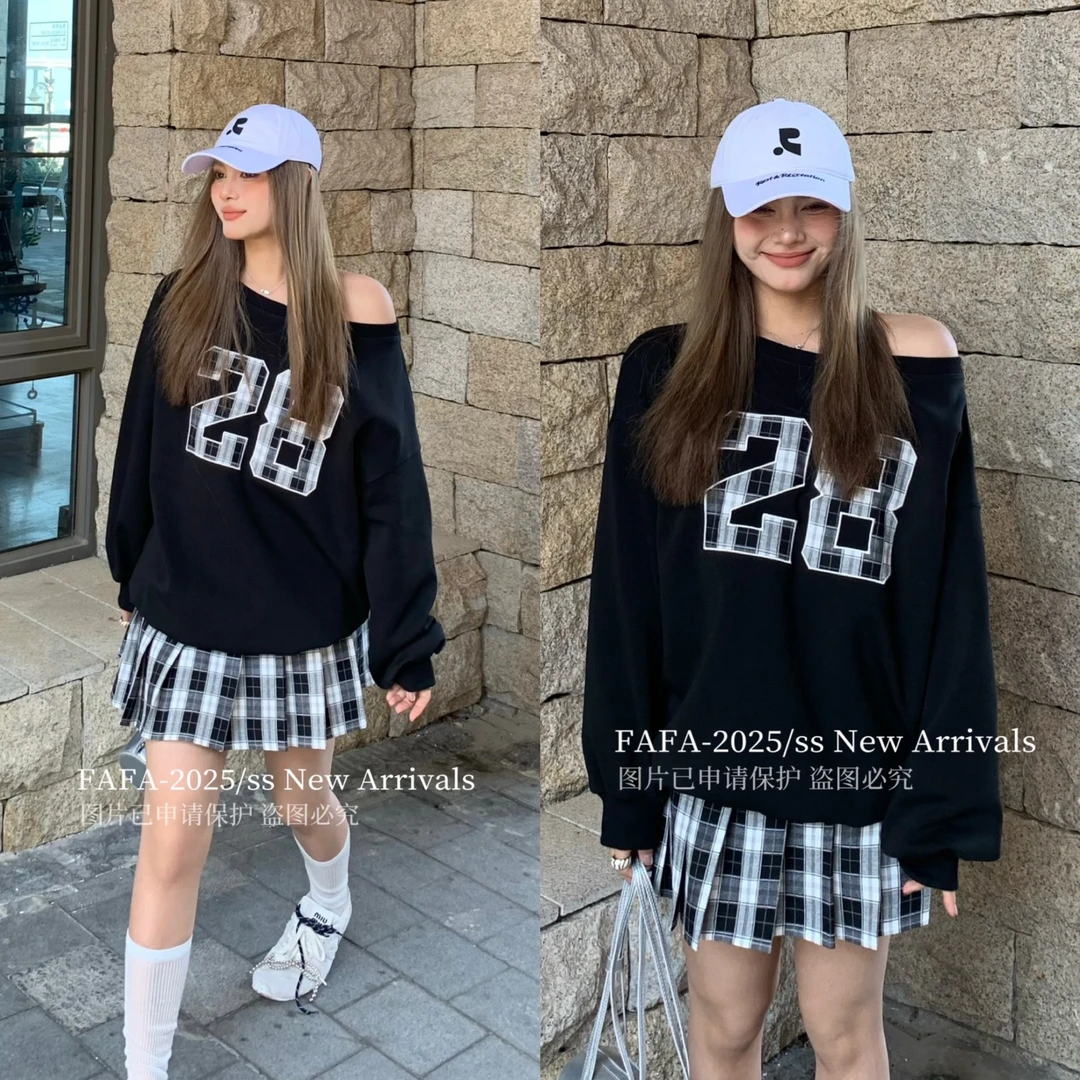 福秒 28数字！斜肩宽松卫衣（FA6008#）FAFA