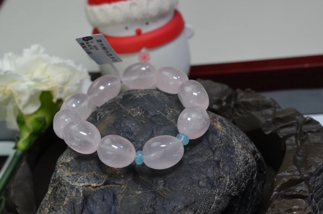 60天然星光粉水晶手链 海蓝宝手串 约15*19MM