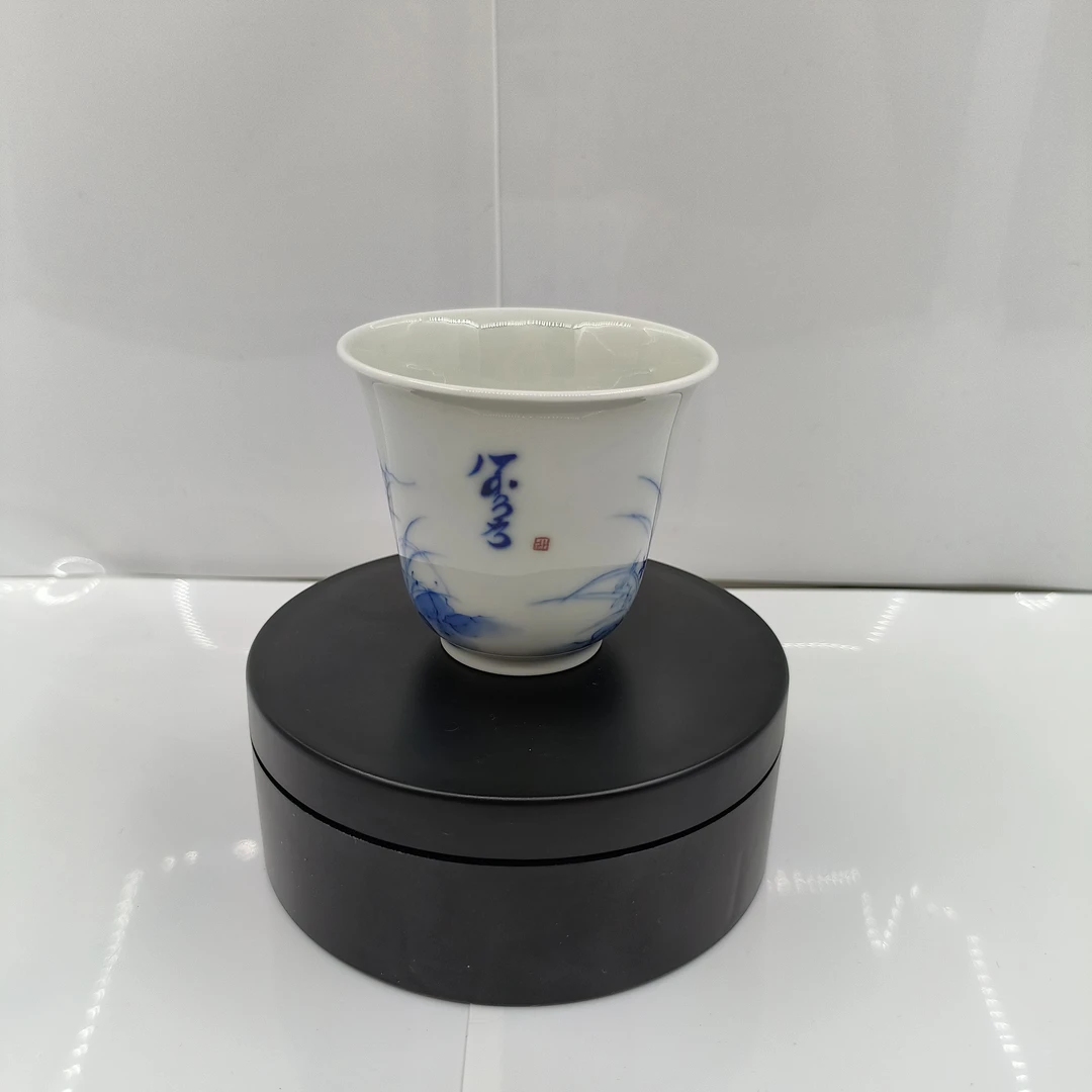 景德镇青花瓷-釉下满文锡伯文“兰花杯”-孟荣路手写作品|60毫升