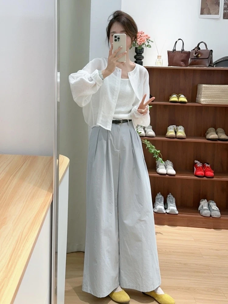 清纯系夏日穿搭小个子俏皮活泼减龄短款防晒外套阔腿裤两件套装女