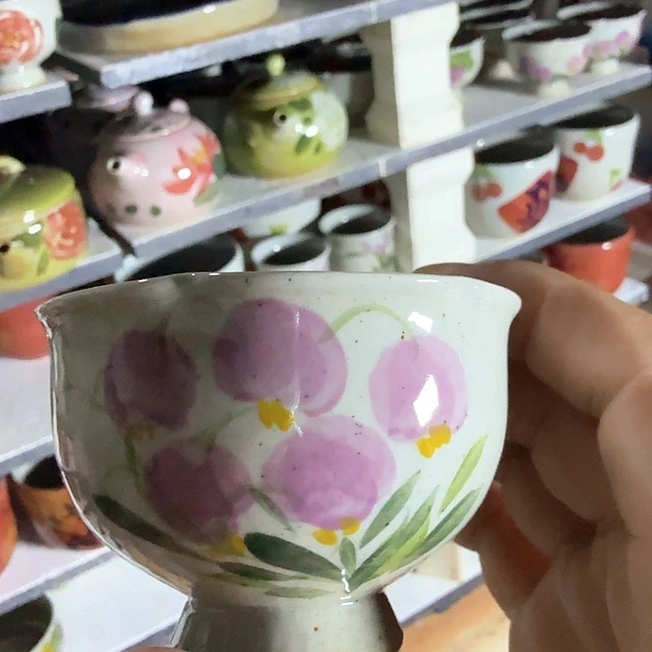 景德镇陶瓷手工手绘花口杯