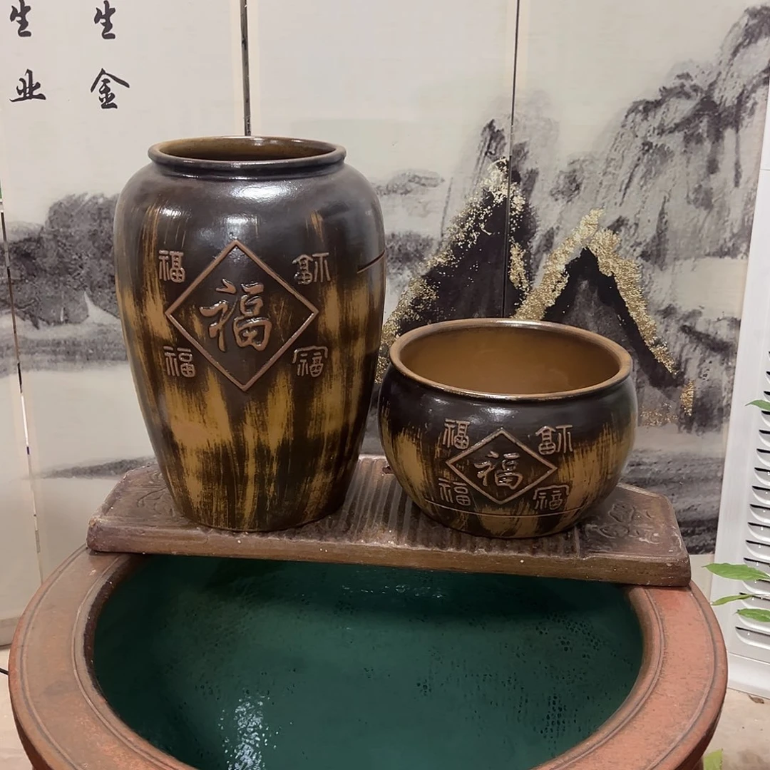 紫砂花盆大*流水罐带40瓦泵弯头软管带60长弧形板