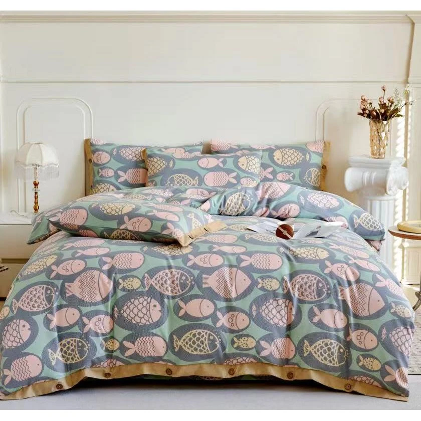 【高货清仓】艾草轻奢长绒棉色织双层纱亲肤四件套-好多鱼