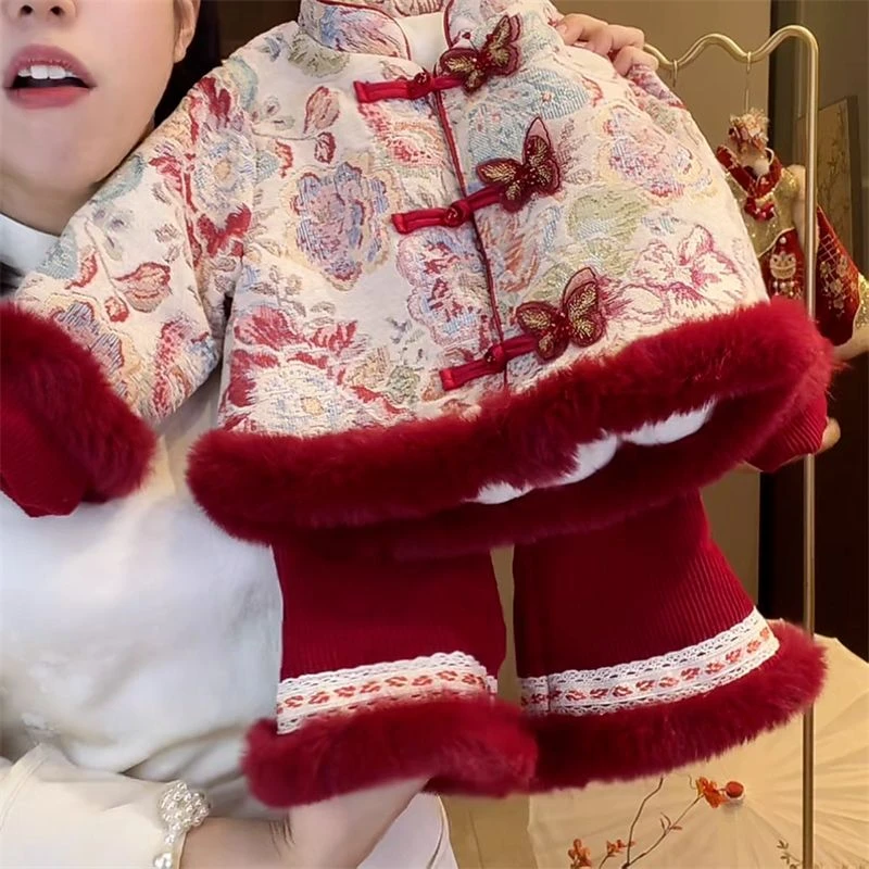 童泰【断码】女童套装冬装儿童中国风喜庆新年唐装汉服宝宝周岁礼服