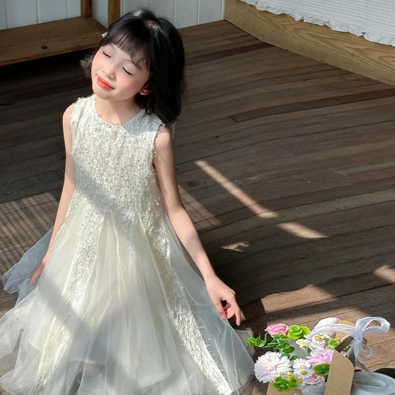 女童公主裙夏装2025新款儿童时尚网红背心裙小女孩洋气网纱连衣裙