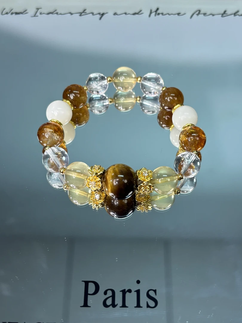 F70黄虎眼石 黄白水晶 黄塔晶设计款手串均有色差瑕多样性发