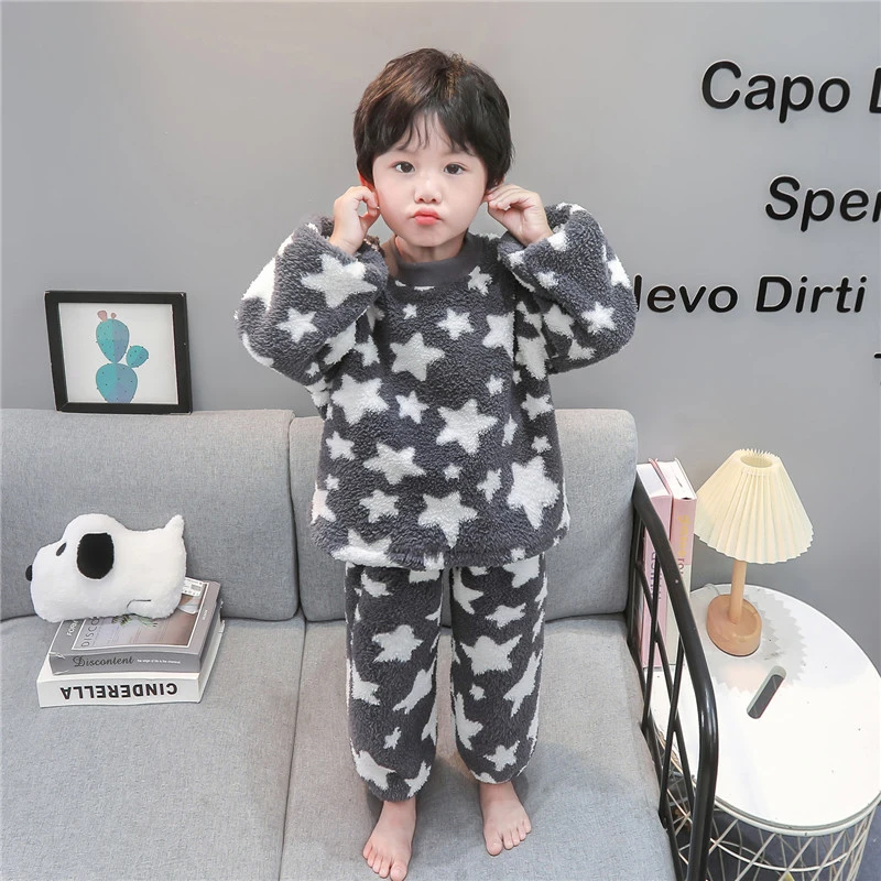 儿童睡衣秋冬款法兰绒2025新款男宝珊瑚绒男孩加厚冬款儿童家居服