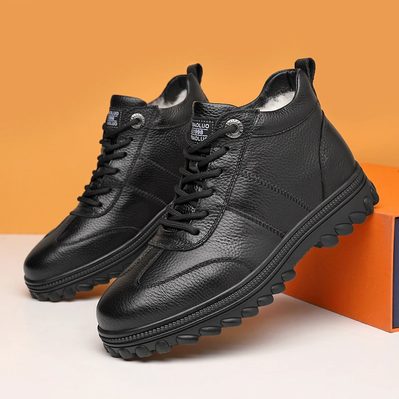 【头层牛皮+羊皮毛一体】冬季男鞋棉靴子-保暖防滑户外高棉雪地靴子